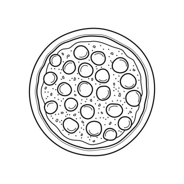 El çizimi çocuklar izole edilmiş pepperonili pizza çizgi filmi çiziyorlar.