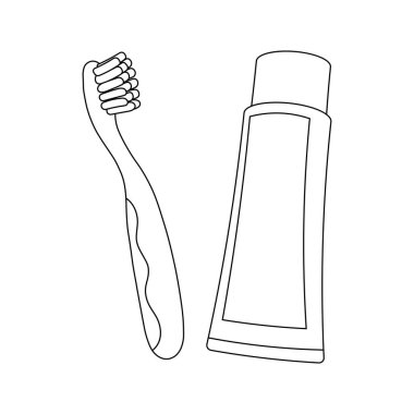 El çizimi çocuklar diş fırçası ve diş macunu karikatürü çiziyorlar.