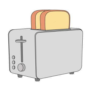 Çocuklar izole edilmiş ekmek çizgi filmiyle vektör illüstrasyon tost makinesi çiziyorlar