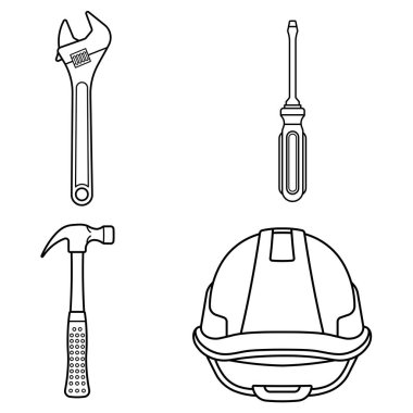 Hand drawn Construction Tools Vector Bundle  Helmet Wrench Screwdriver Hammer