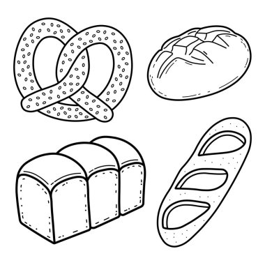 Hand drawn Bread Vector Bundle  Pretzel Sourdough Milk Bread Baguette