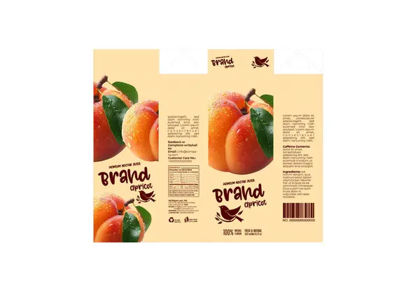 stock image This Juice Packet Packaging Label Design Template in EPS format features a vibrant and fresh design for apricot juice products. 