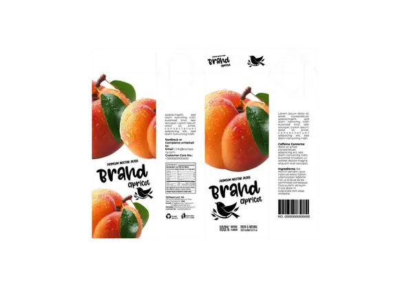 stock image This Juice Packet Packaging Label Design Template in EPS format features a vibrant and fresh design for apricot juice products. 