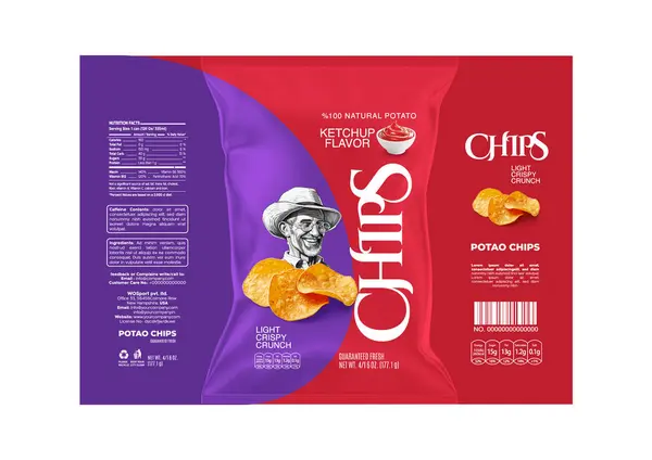 stock image This Chips Packaging Label Design Template in EPS format is designed specifically for ketchup-flavored chips. 