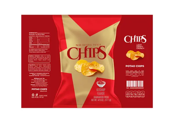 stock image This Chips Packaging Label Design Template in EPS format is designed specifically for ketchup-flavored chips.