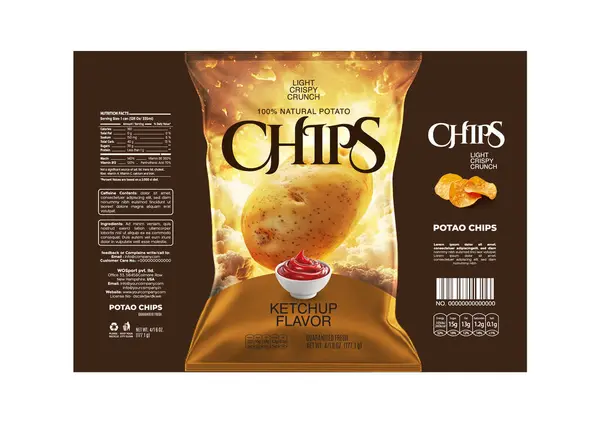 stock image This Chips Packaging Label Design Template in EPS format is designed specifically for ketchup-flavored chips.