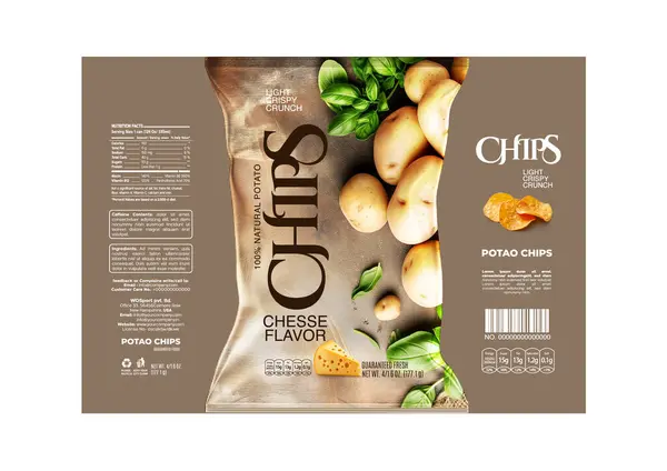 stock image This Chips Packaging Label Design Template is fully editable in EPS format and designed specifically for cheese-flavored chips. 