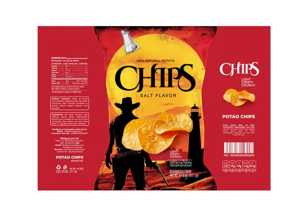 stock image This Chips Packaging Label Design Template in EPS format is fully customizable and perfect for classic salted chips. 