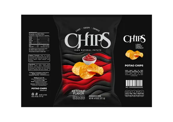 stock image This Chips Packaging Label Design Template in EPS format is designed specifically for ketchup-flavored chips. 