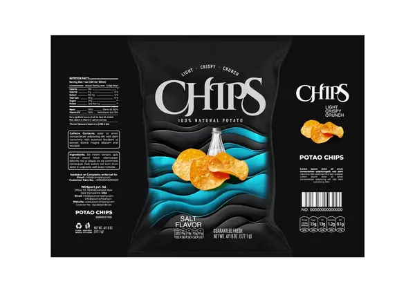 stock image This Chips Packaging Label Design Template in EPS format is fully customizable and perfect for classic salted chips.