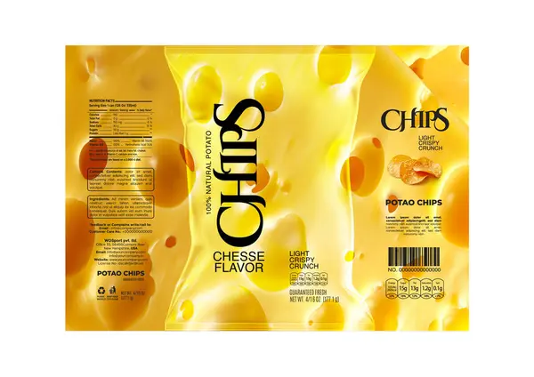 stock image This Chips Packaging Label Design Template is fully editable in EPS format and designed specifically for cheese-flavored chips.