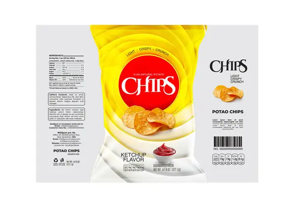 stock image This Chips Packaging Label Design Template in EPS format is designed specifically for ketchup-flavored chips.