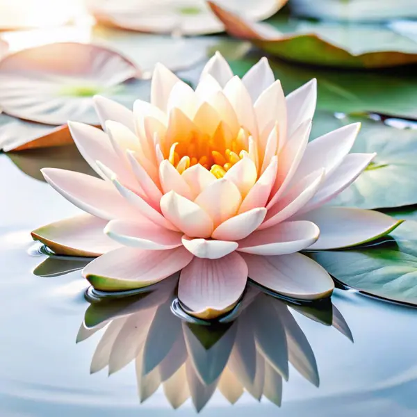 stock image A serene soft pink lotus flower floating gracefully on still waters. 