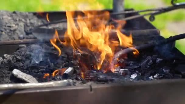 Aquecimento Metal Incêndio Antes Forjar — Vídeo de Stock