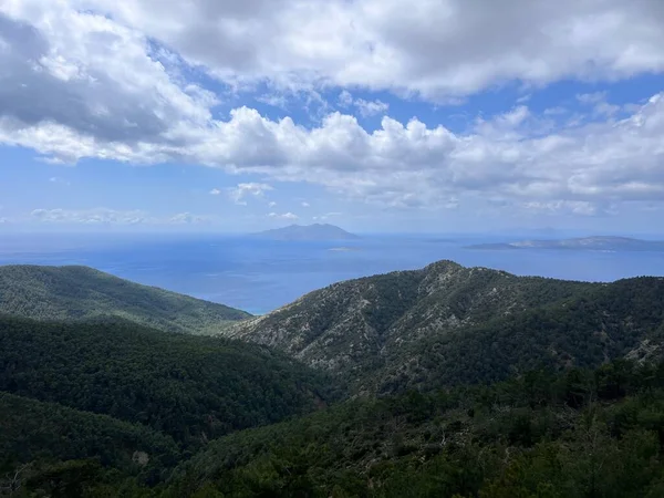 Amazing Mountain See Rhodos Island Greece Panorama Aerial View High — Stock Photo, Image