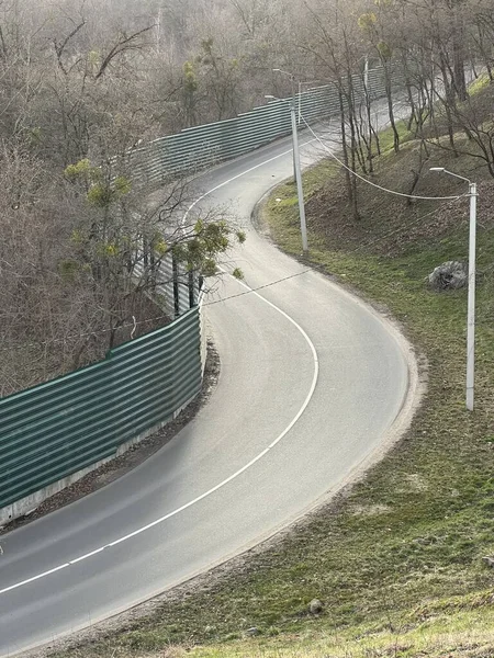 Carretera Campo Con Curva Forma Kaunas Sin Coches Tráfico Aéreo — Foto de Stock