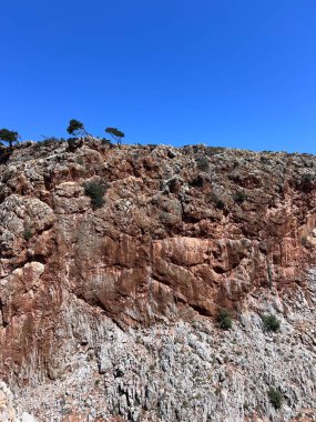 Yunanistan 'ın Girit, Akrotiri Adaları' ndaki Seitan Limania plaj tatili. Üst Manzara. Akdeniz 'e yakın bir tatil masrafı. Yüksek kalite fotoğraf