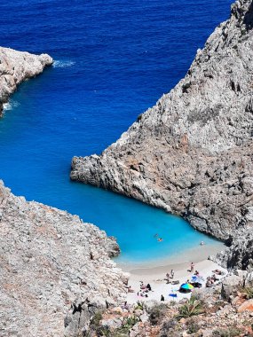 Yunan adası Girit 'te Seitan Liman plajı manzarası. Yüksek kalite fotoğraf