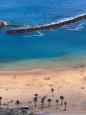 Top view of Las Teresitas beach with yellow sand. Near the city of Santa Cruz de Tenerife, Tenerife, Canary Islands. High quality photo clipart