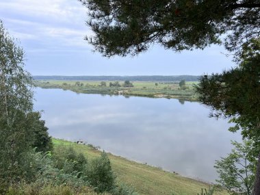 Bu sakin fotoğraf, çevresindeki yemyeşil ağaçları ve açık mavi gökyüzünü yansıtan sakin bir gölün dingin güzelliğini yakalar. - Evet. Yüksek kalite fotoğraf