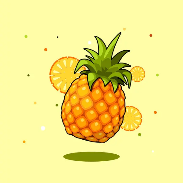 菠萝果 夏季水果 健康自然的水果 菠萝片 可爱的卡瓦 矢量说明 — 图库矢量图片