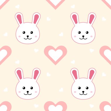 Sevgililer Günü için kusursuz bir desen. Sevimli çizgi film tavşanları, tavşan sevdalısı tavşan kalbi kusursuz desen, arka plan, arka plan, duvar kağıdı, pürüzsüz şablon, kağıt, yaratıcı. vektör çizimi tasarımı