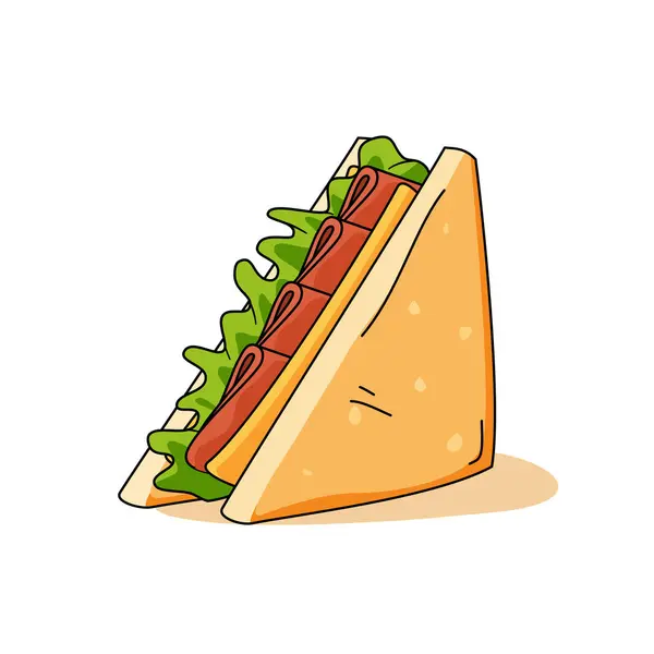 Vector Illustration Cartoon Sandwich Meat Sandwich Breakfast Food Vegetables Cheese — Stock Vector