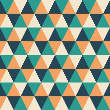 soyut üçgen dikişsiz desen, yeşil turuncu lacivert pastel, geometrik mozaik arkaplan, çok renkli üçgen tasarım dekorasyonu, fayans, doku, duvar kağıdı, vektör çizimi