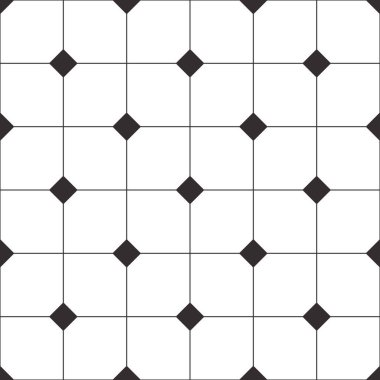 Fayans siyah ve beyaz arkaplan, pürüzsüz desen, döşeme, döşeme, halı, soyut monokrom, vektör çizimi için retro geometrik desen süslemesi