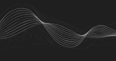 Karanlık zemin üzerinde çizgili soyut dalga çizgileri, eğri veya dalga düz duvar kağıdı, arkaplan, vektör illüstrasyonu