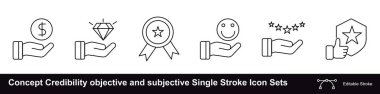 Credibility objective and subjective believability concept editable stroke icons sets clipart