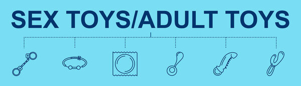 Sex Toy banner with icons for web with Butt plugs, 