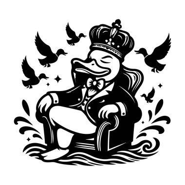 Kral ördek maskotu şekil vektör tasarımı