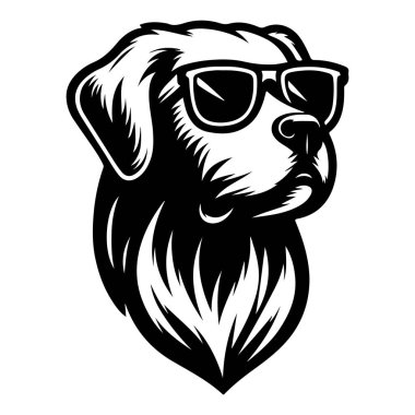 Güneş gözlüğü tasarımı olan bir köpek.