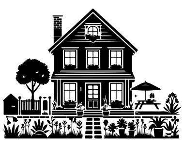 Ev manzarası siluet vektör tasarımı