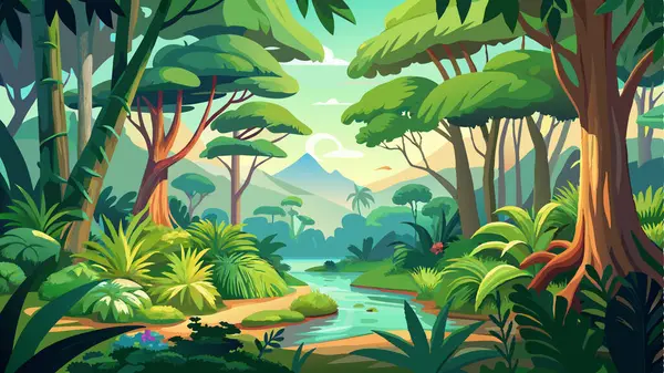 Nehir manzarası vektör tasarımlı orman