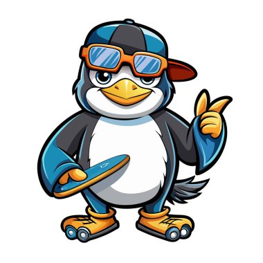 Penguen maskotu karakter etiketi tasarımı