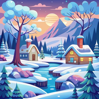 Kış manzarası vektör etiketi tasarımı
