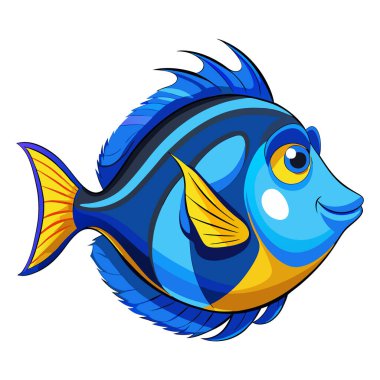 Mavi tang maskotu vektör etiketi tasarımı