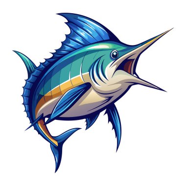 Marlin maskotu vektör etiketi tasarımı