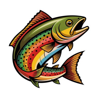 Gökkuşağı balığı maskotu vektör etiketi tasarımı