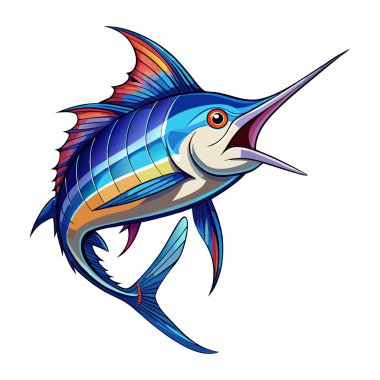 Kılıçbalığı maskotu vektör etiketi tasarımı