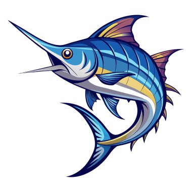 Kılıçbalığı maskotu vektör etiketi tasarımı