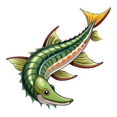 Sturgeon maskotu vektör etiketi tasarımı