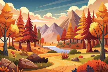 Sonbahar çamları peyzaj vektör tasarımı