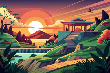 Günbatımı sırt manzarası vektör tasarımı