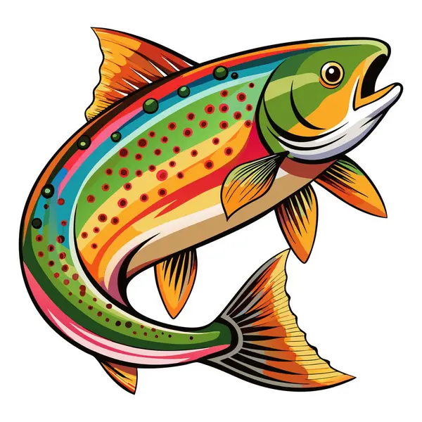 Gökkuşağı balığı maskotu vektör etiketi tasarımı
