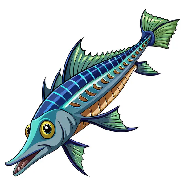 Sturgeon maskotu vektör etiketi tasarımı