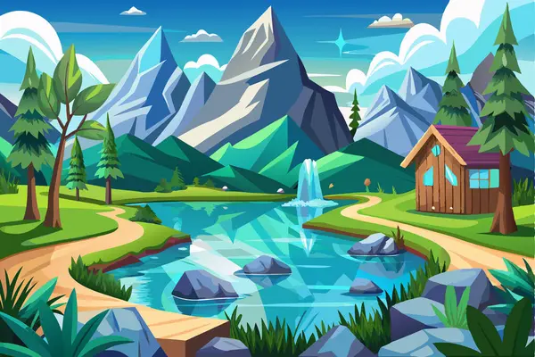 Kristal lakeview manzara vektör tasarımı