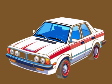 Klasik beyaz araba 3d vektör çıkartması tasarımı